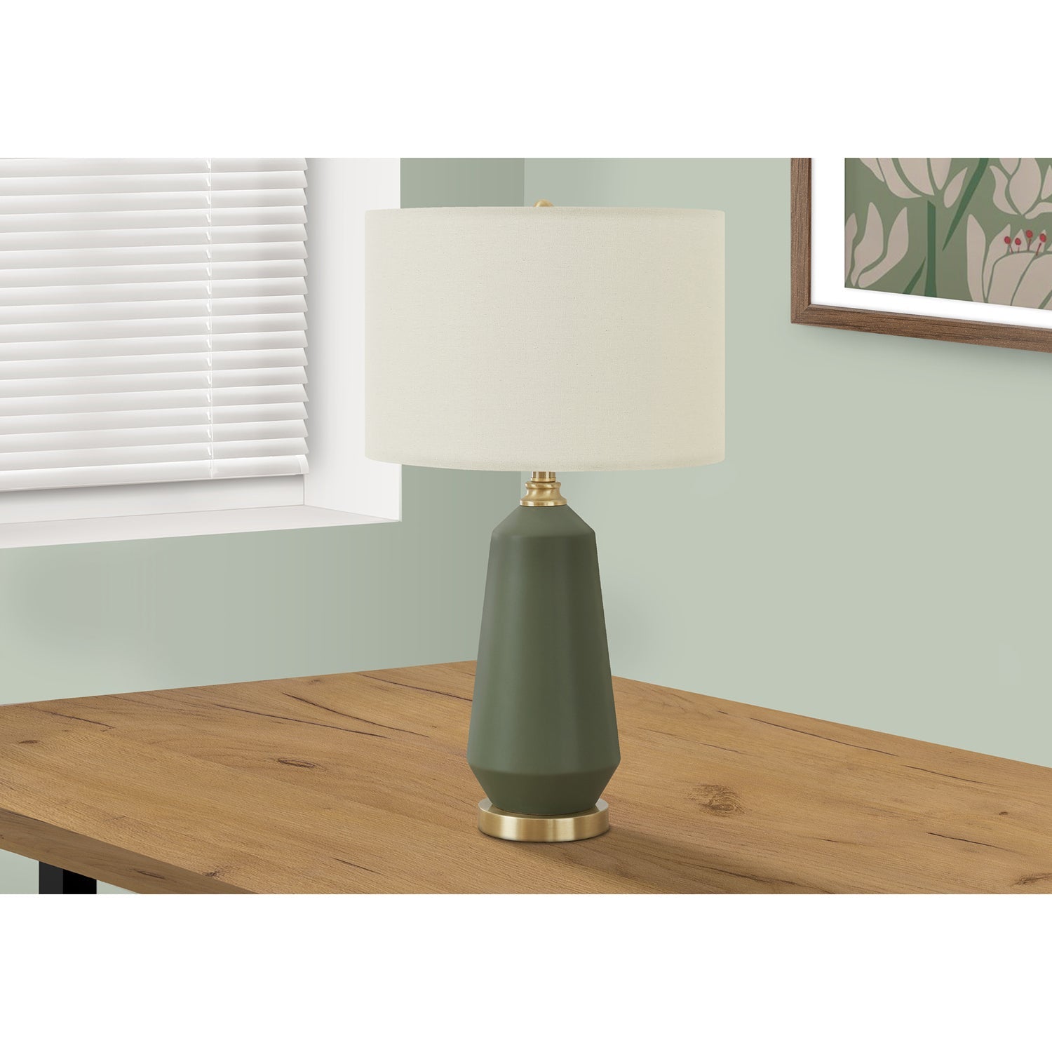 I 9624 - Luminaire, 26"H, Lampe De Table, Céramique Verte, Abat-jour Ivoire / Crème, Contemporain - Simple Boutique