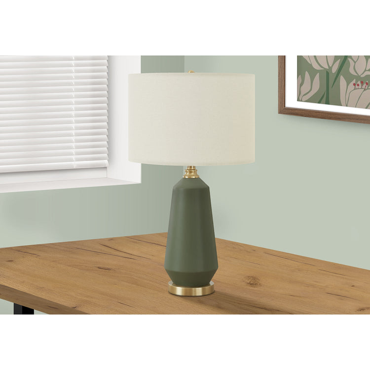 I 9624 - Luminaire, 26"H, Lampe De Table, Céramique Verte, Abat-jour Ivoire / Crème, Contemporain - Simple Boutique
