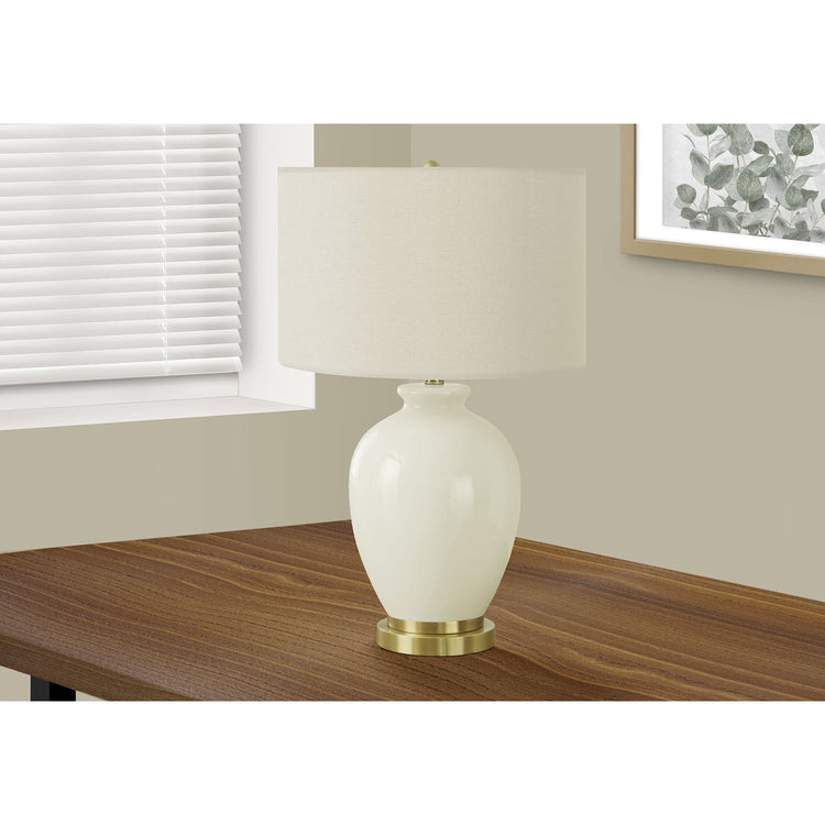 I 9625 - Luminaire, 26"H, Lampe De Table, Abat-jour Ivoire / Crème, Céramique Crème, Transitionnel - Simple Boutique
