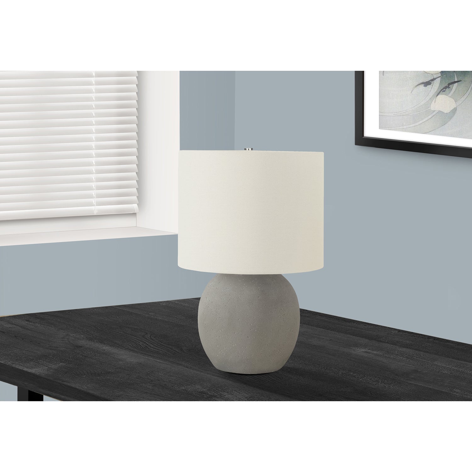 I 9626 - Luminaire, 20"H, Lampe De Table, Béton Gris, Abat-jour Ivoire / Crème, Contemporain - Simple Boutique