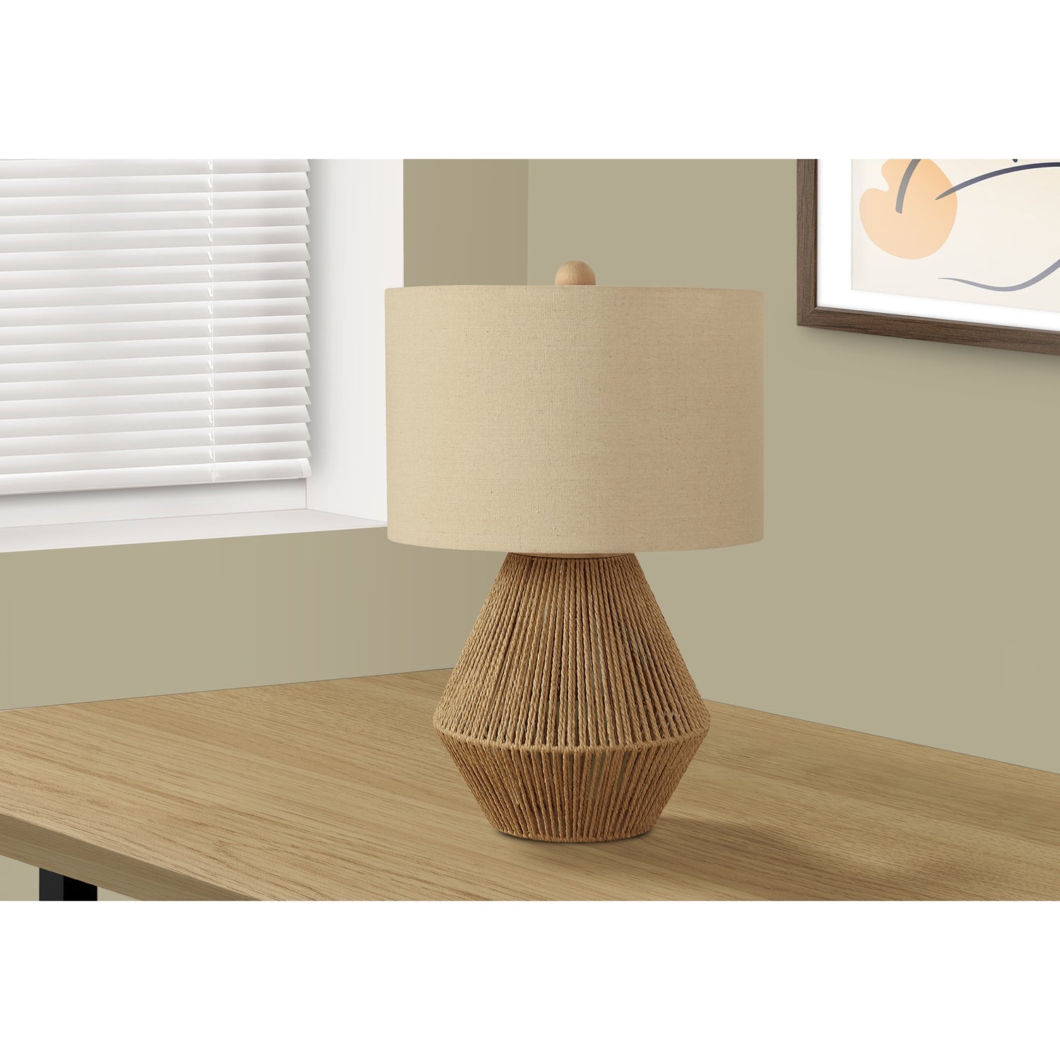 I 9628 - Luminaire, 22"H, Lampe De Table, Corde Marron, Abat-jour Beige, Transitionnel - Simple Boutique