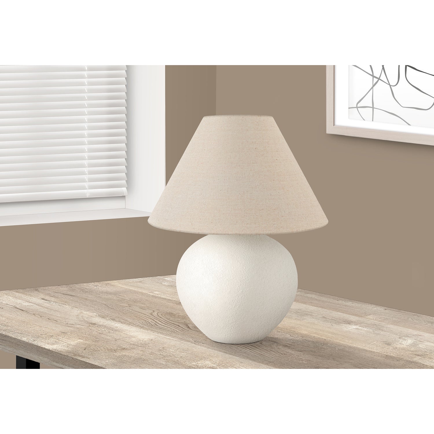 I 9631 - Luminaire, 16"H, Lampe De Table, Abat-Jour Crème, Céramique Crème, Contemporain - Simple Boutique