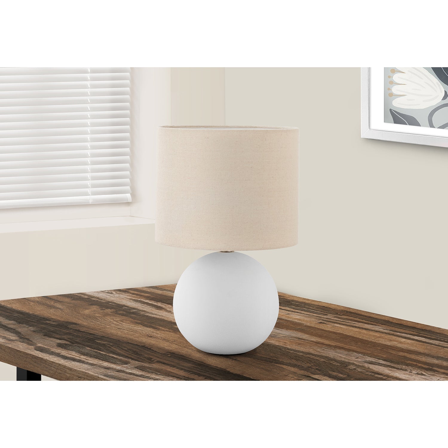 I 9632 - Luminaire, 16"H, Lampe De Table, Abat-Jour Crème, Céramique Crème, Contemporain - Simple Boutique