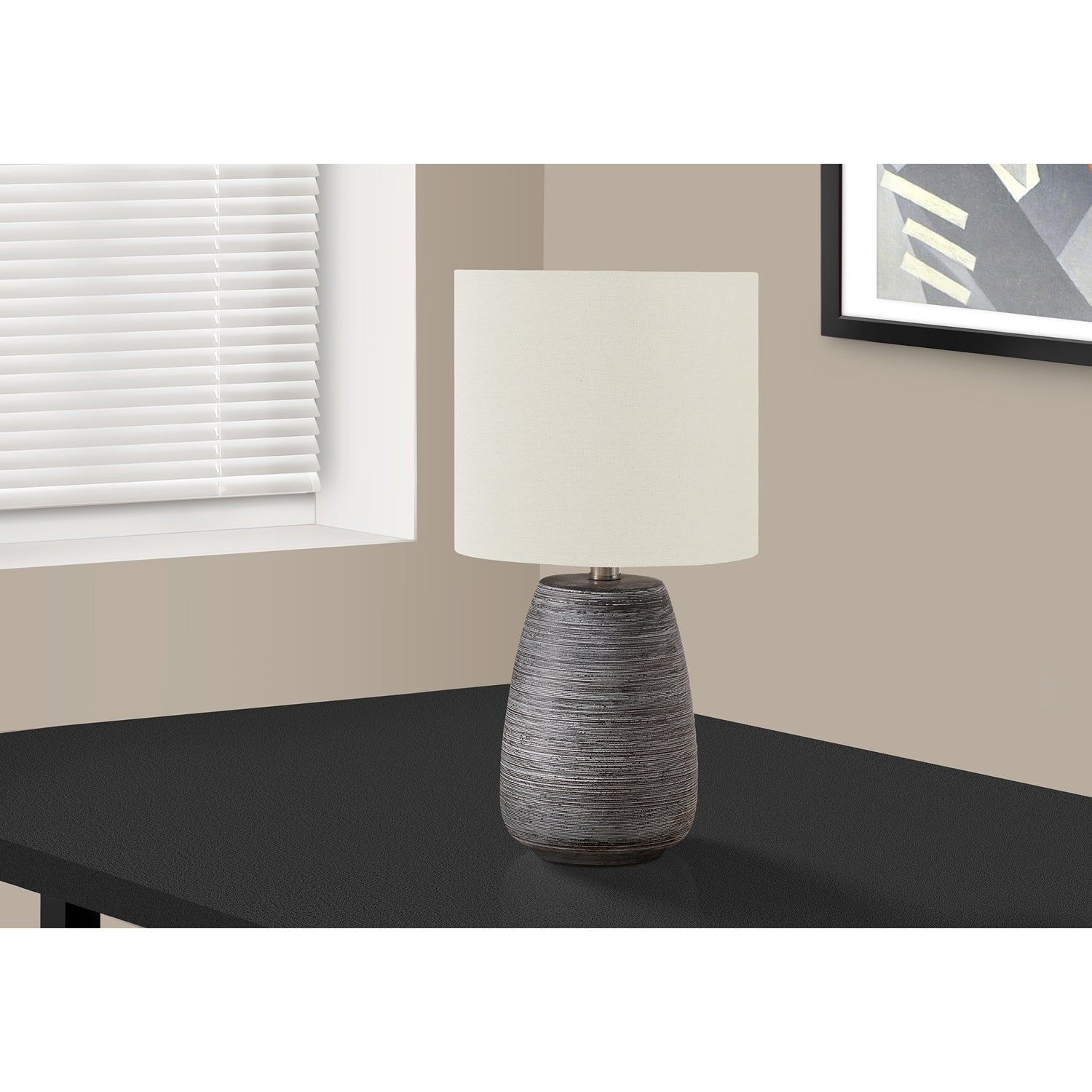 I 9633 - Luminaire, 19"H, Lampe De Table, Céramique Grise, Abat-jour Ivoire / Crème, Contemporain - Simple Boutique