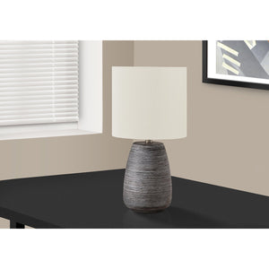 I 9633 - Luminaire, 19"H, Lampe De Table, Céramique Grise, Abat-jour Ivoire / Crème, Contemporain - Simple Boutique