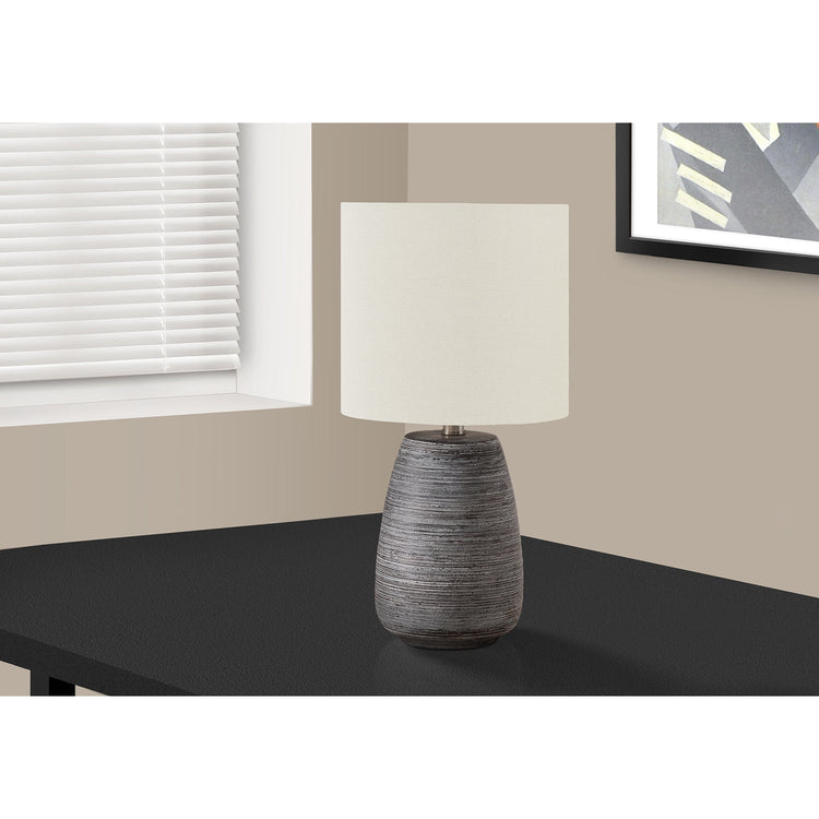 I 9633 - Luminaire, 19"H, Lampe De Table, Céramique Grise, Abat-jour Ivoire / Crème, Contemporain - Simple Boutique