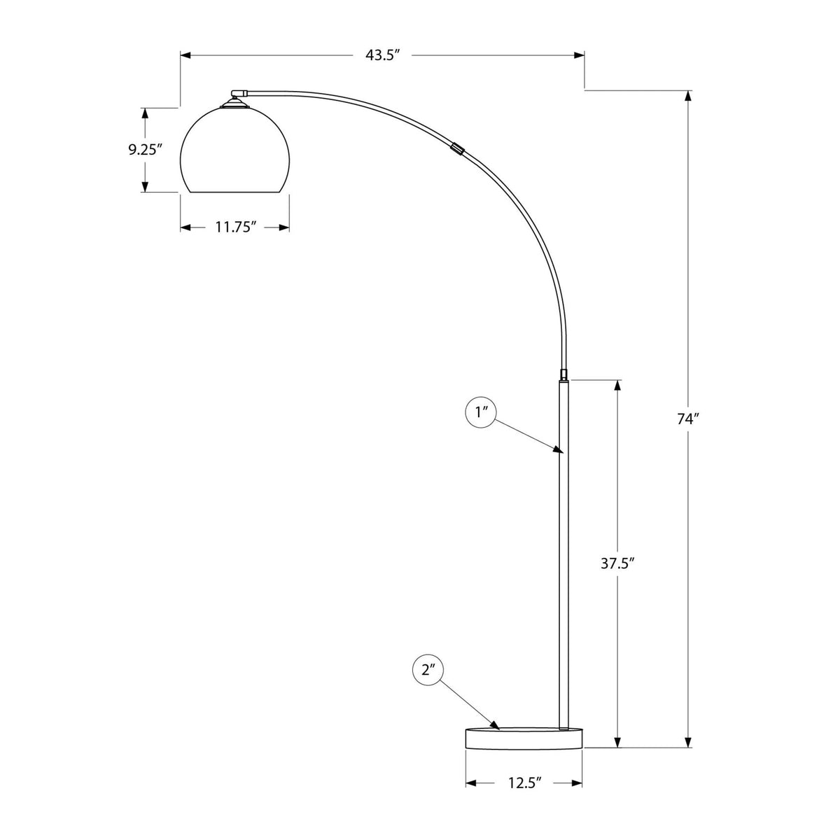 Monarch Specialties I 9634 - Luminaire, 74''H, Lampadaire, Métal Noir, Contemporain - Simple Boutique