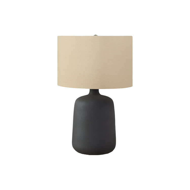 I 9635 - Luminaire, 24"H, Lampe De Table, Céramique Noire, Abat-jour Beige, Contemporain - Simple Boutique