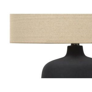 I 9635 - Luminaire, 24"H, Lampe De Table, Céramique Noire, Abat-jour Beige, Contemporain - Simple Boutique