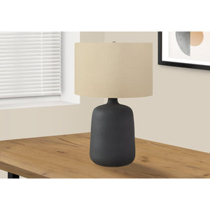 I 9635 - Luminaire, 24"H, Lampe De Table, Céramique Noire, Abat-jour Beige, Contemporain - Simple Boutique