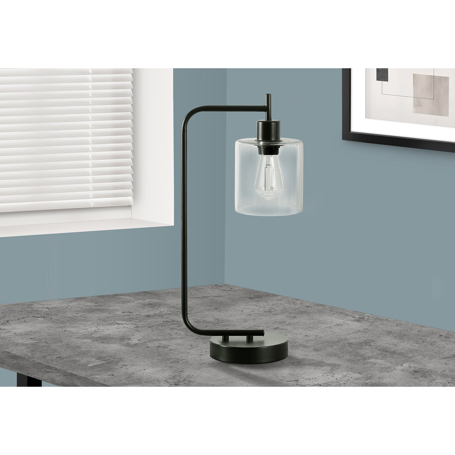 I 9637 - Luminaire, 20"H, Lampe De Table, Port Usb Inclus, Métal Noir, Abat-jour De Verre, Moderne - Simple Boutique