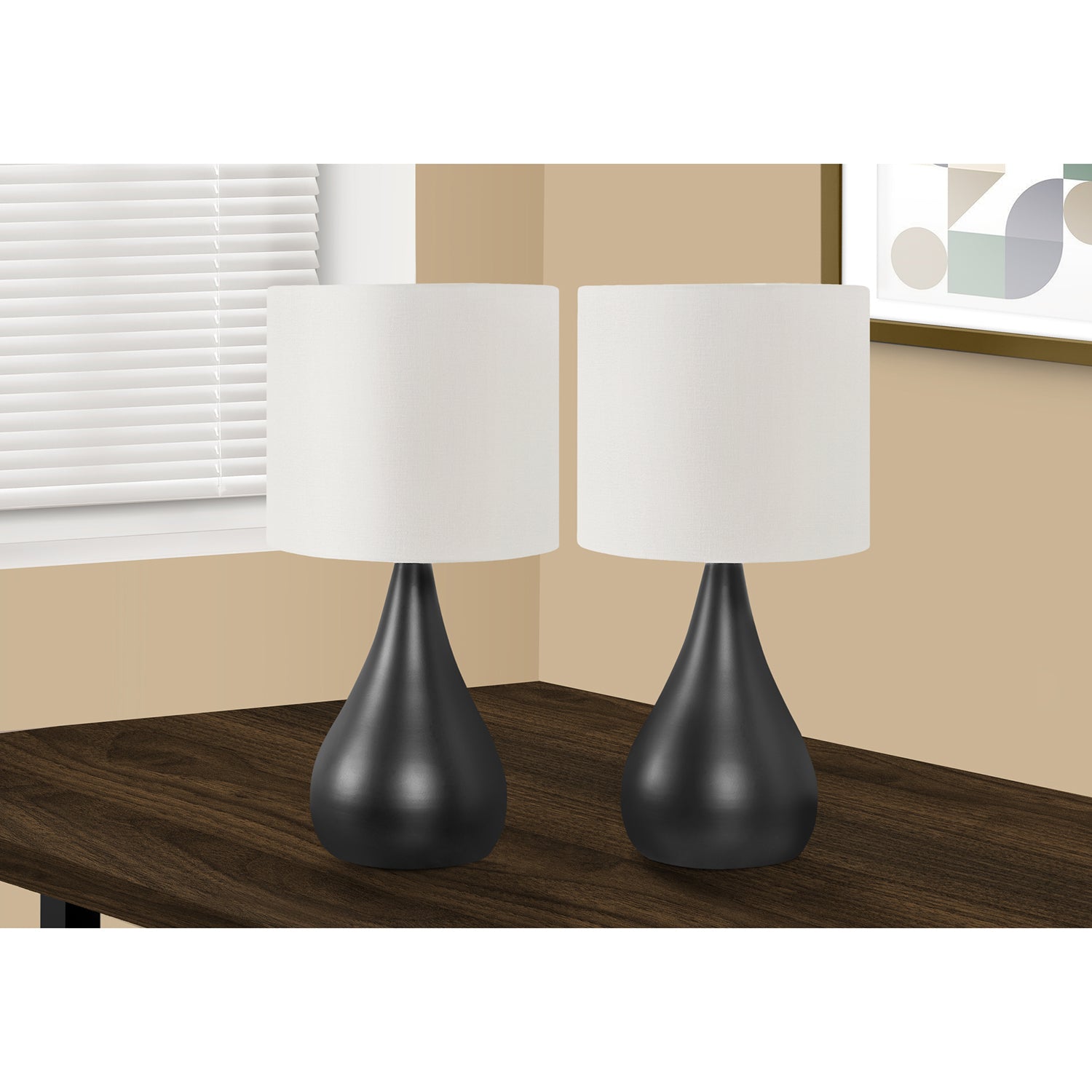 I 9639 - Luminaire, Ensemble De 2, 18"H, Lampe De Table, Métal Noir, Abat-jour Ivoire / Crème, Contemporain - Simple Boutique