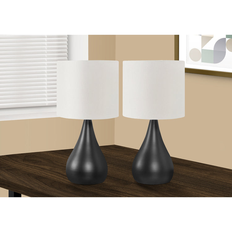 I 9639 - Luminaire, Ensemble De 2, 18"H, Lampe De Table, Métal Noir, Abat-jour Ivoire / Crème, Contemporain - Simple Boutique