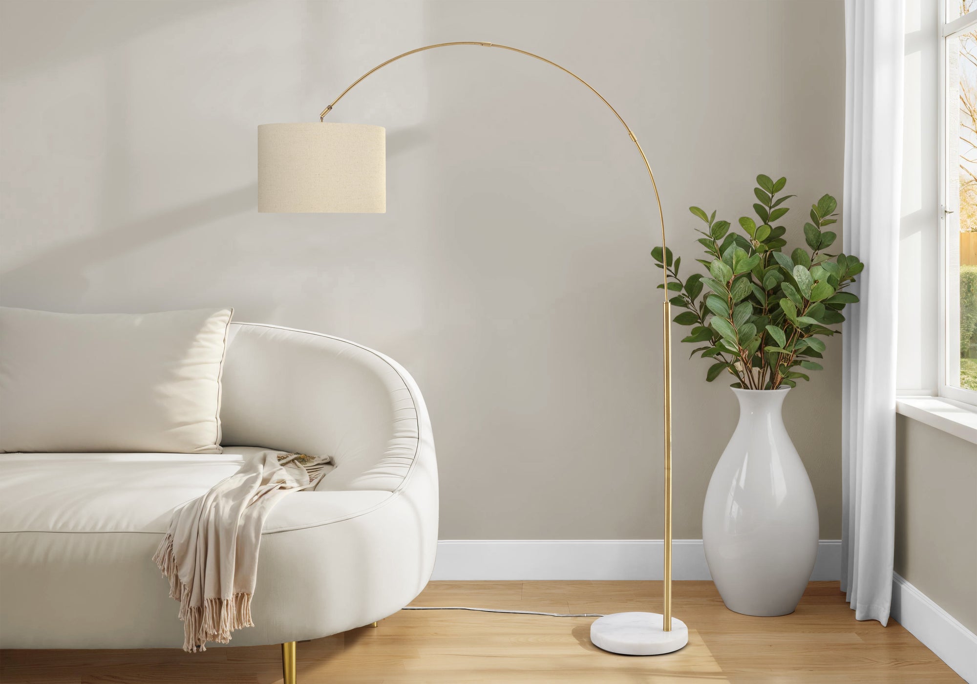 I 9640 - Luminaire, 79''H, Lampadaire, Métal En Laiton, Abat-jour Beige, Contemporain - Simple Boutique
