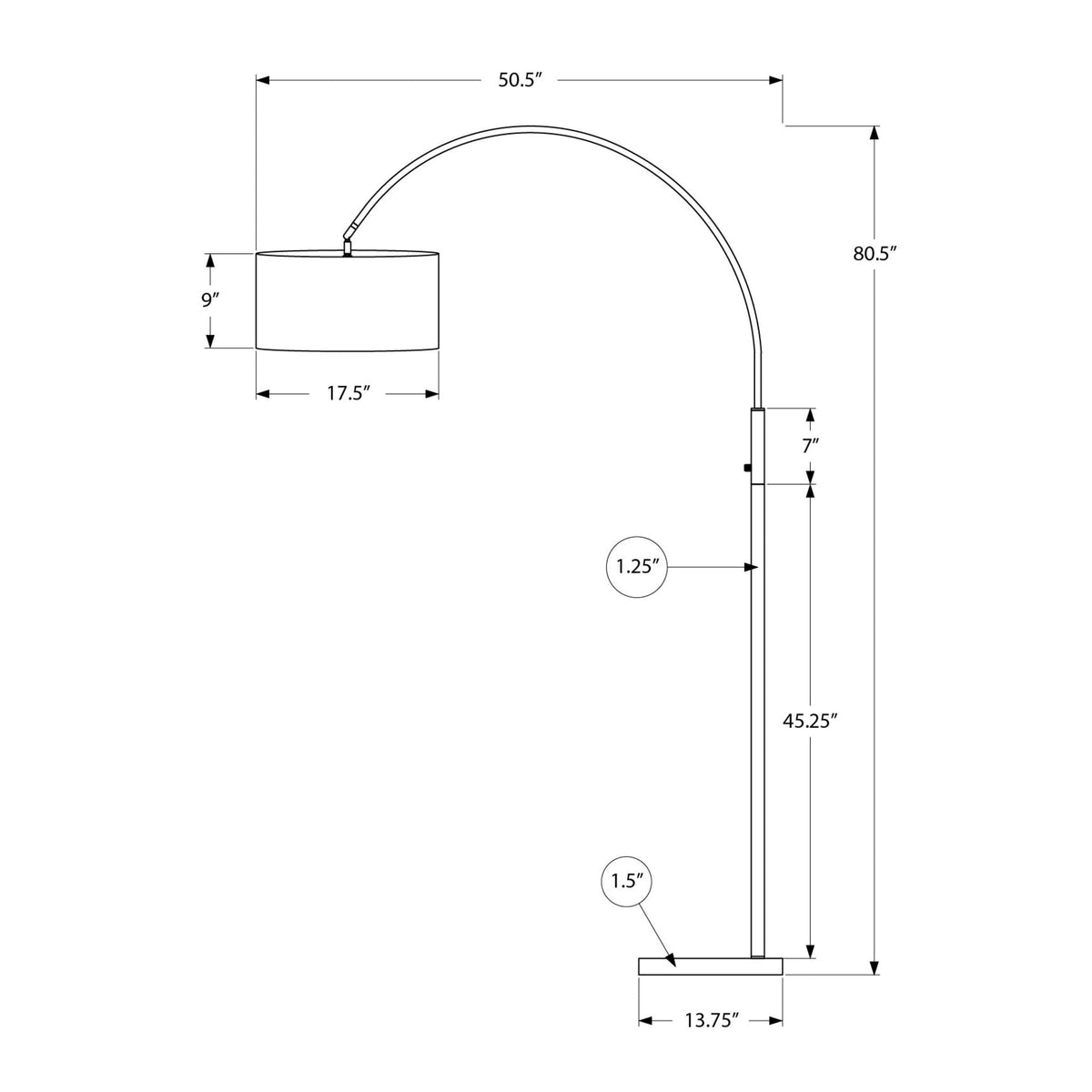 Monarch Specialties I 9641 - Luminaire, 81''H, Lampadaire, Métal Noir, Abat-jour Noir, Contemporain - Simple Boutique
