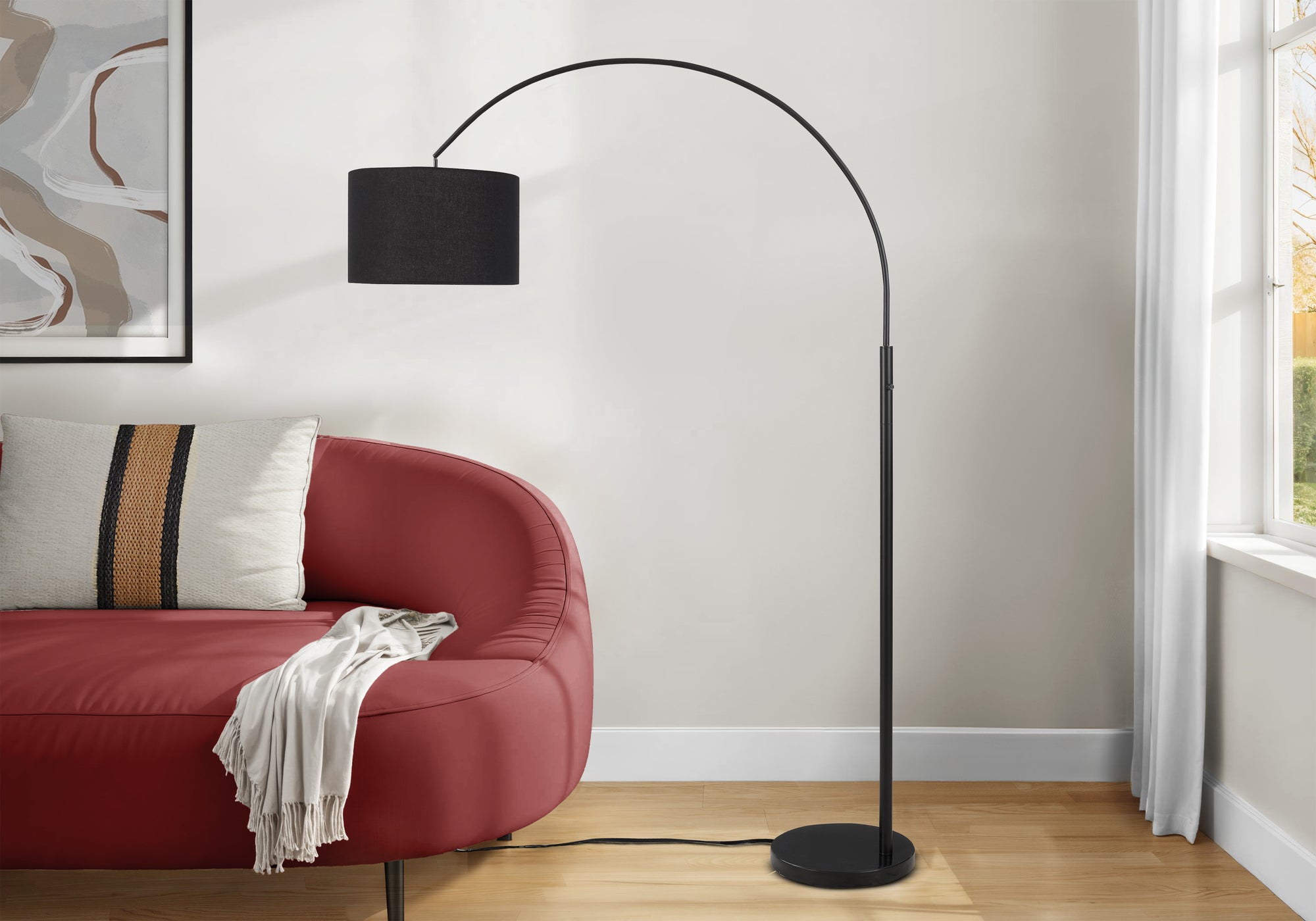 I 9641 - Luminaire, 81''H, Lampadaire, Métal Noir, Abat-jour Noir, Contemporain - Simple Boutique
