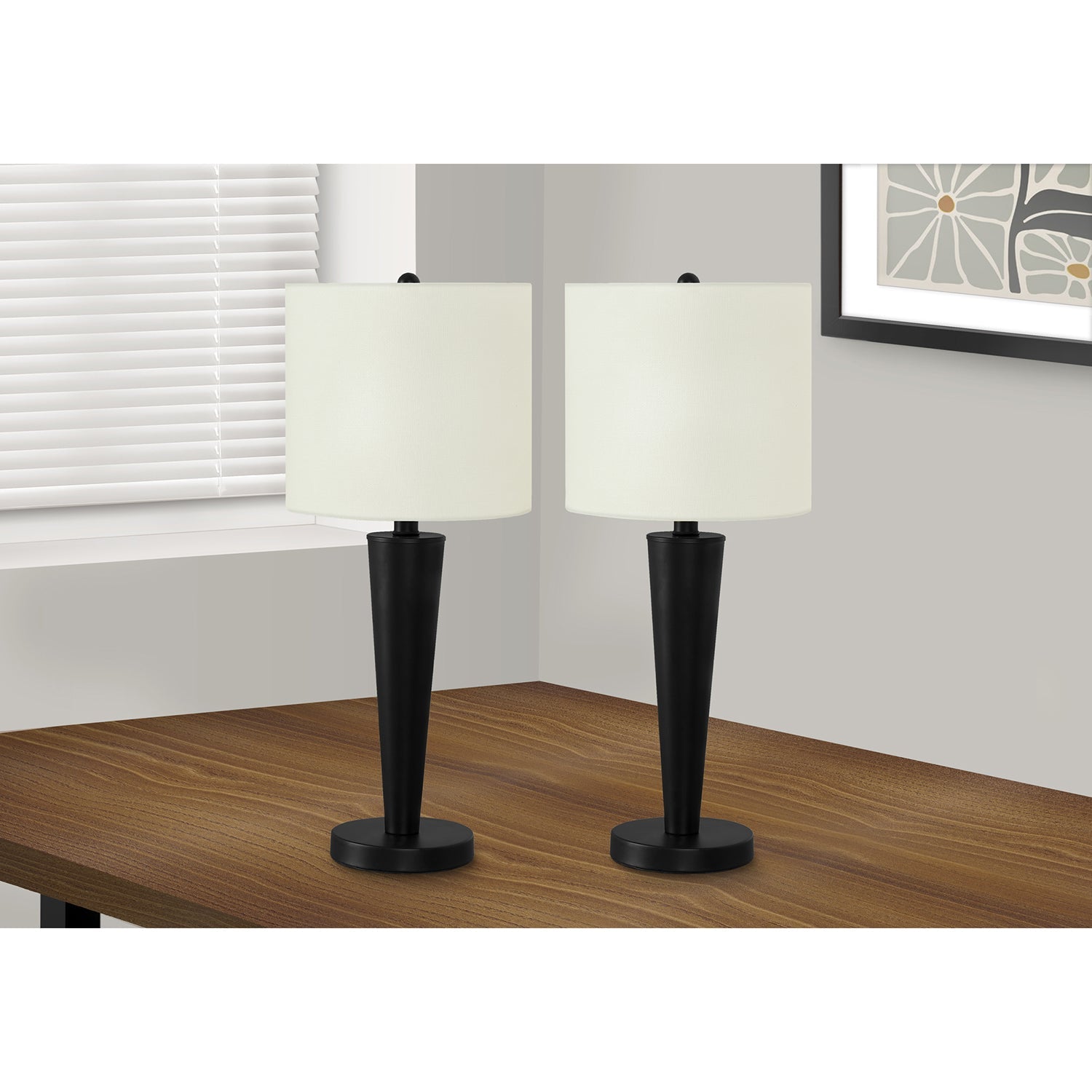 I 9643 - Luminaire, Ensemble De 2, 24"H, Lampe De Table, Métal Noir, Abat-jour Ivoire / Crème, Contemporain - Simple Boutique