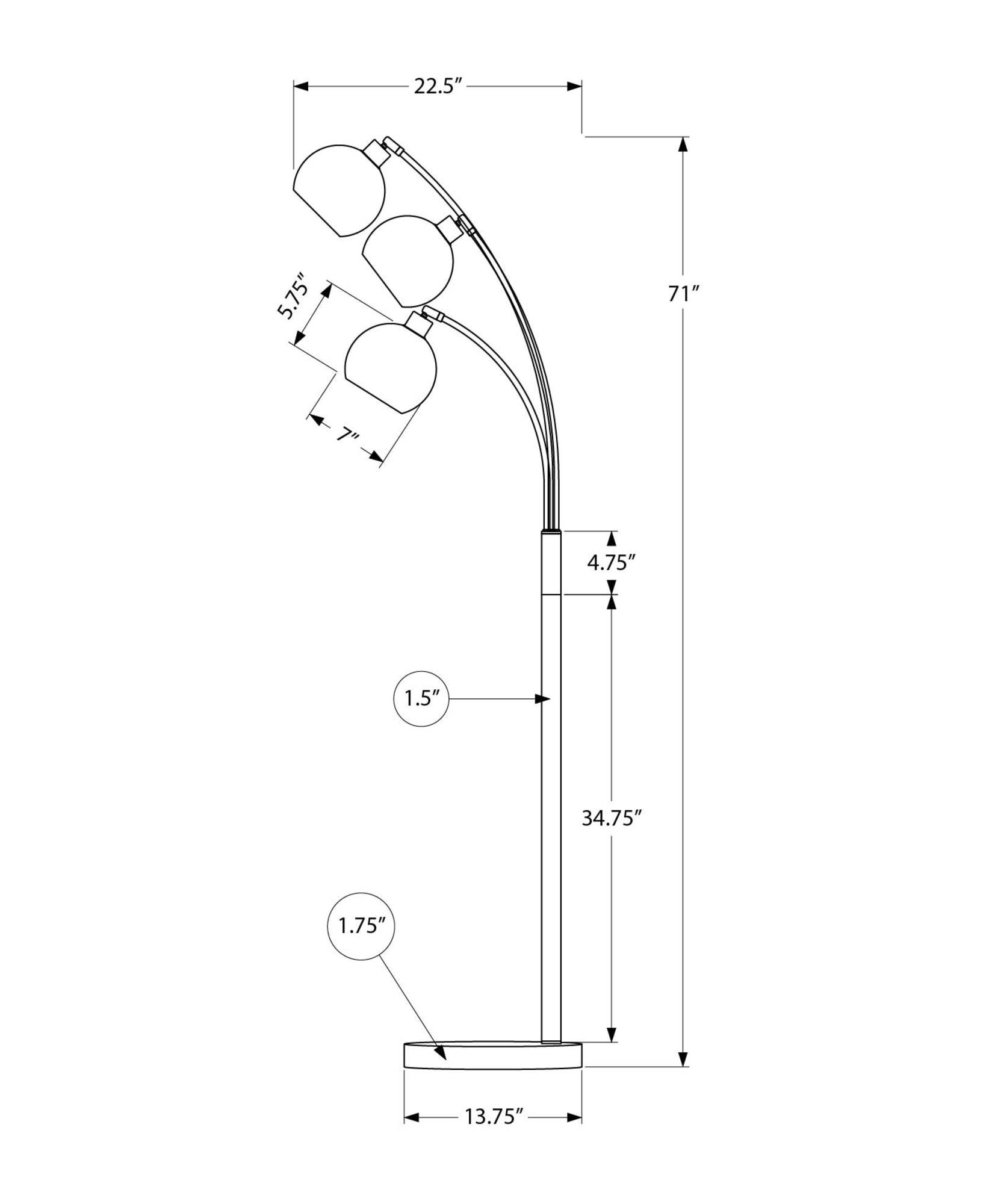 I 9648 - Luminaire, 71''H, Lampadaire, Métal Noir, Contemporain - Simple Boutique