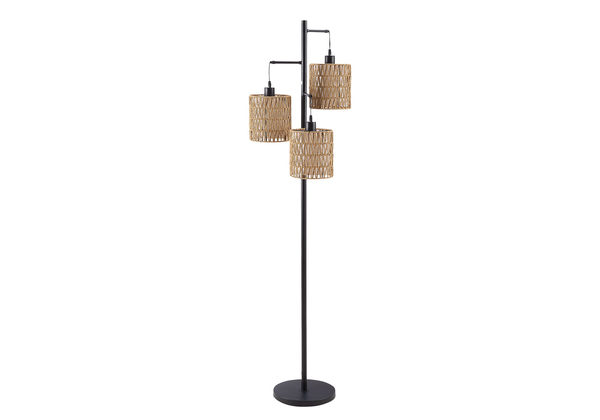 I 9651 - Luminaire, 73''H, Lampadaire, Corde Naturelle, Métal Noir, Moderne - Simple Boutique