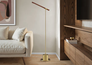 I 9652 - Luminaire, 65''H, Lampadaire, Métal En Laiton, Abat-jour Aspect Bois, Contemporain - Simple Boutique