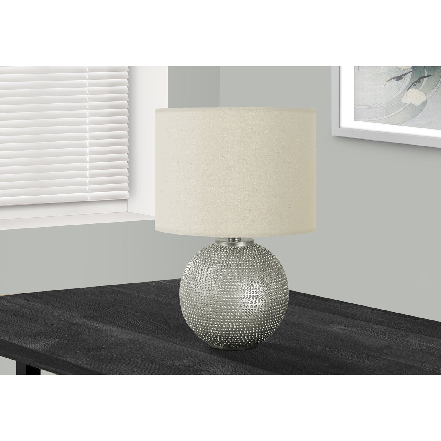 I 9653 - Luminaire, 19"H, Lampe De Table, Résine Grise, Abat-jour Ivoire / Crème, Moderne - Simple Boutique