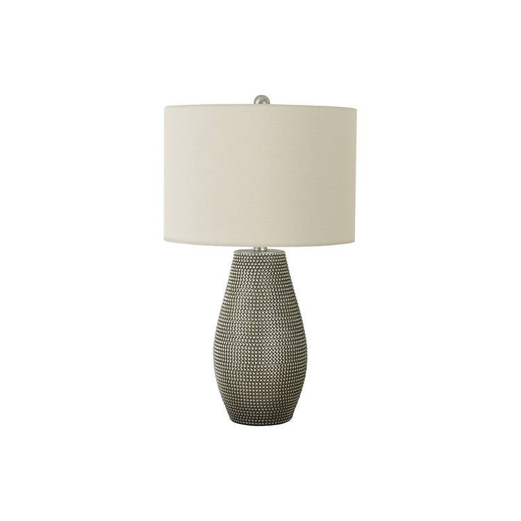 I 9654 - Luminaire, 24"H, Lampe De Table, Résine Grise, Abat-jour Ivoire / Crème, Contemporain - Simple Boutique