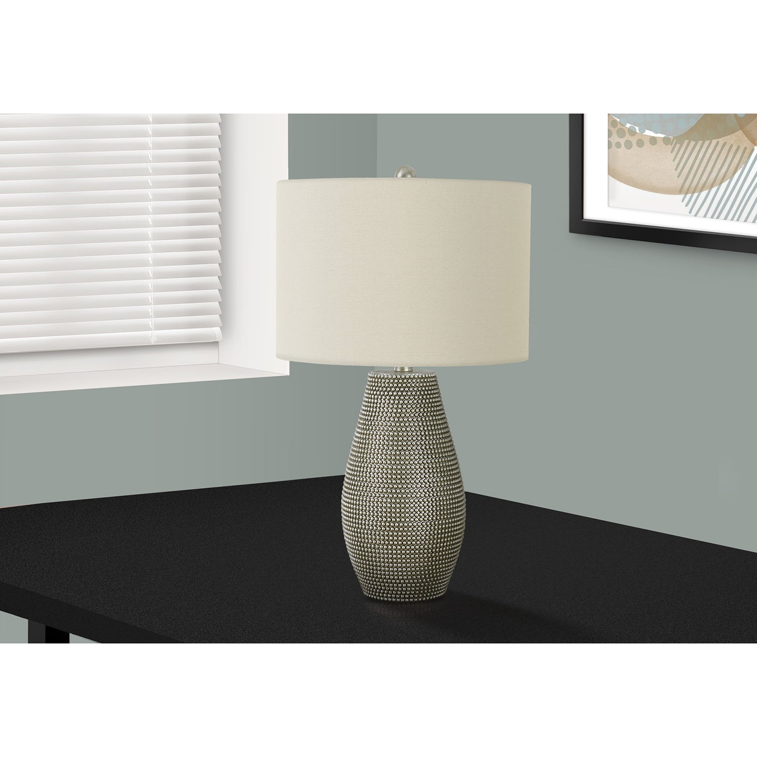 I 9654 - Luminaire, 24"H, Lampe De Table, Résine Grise, Abat-jour Ivoire / Crème, Contemporain - Simple Boutique
