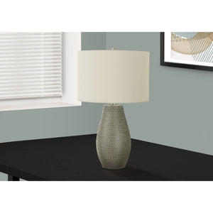 I 9654 - Luminaire, 24"H, Lampe De Table, Résine Grise, Abat-jour Ivoire / Crème, Contemporain - Simple Boutique