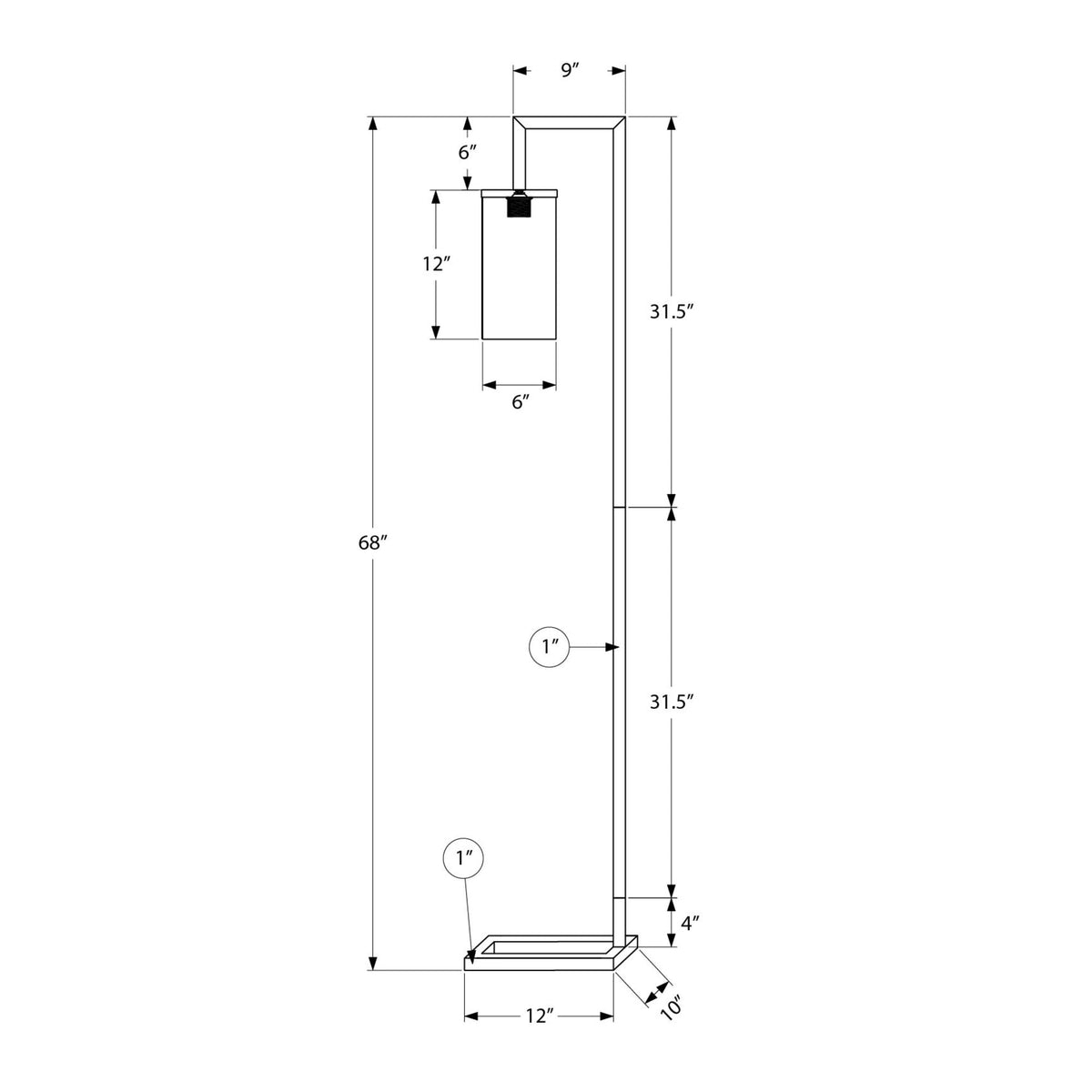 Monarch Specialties I 9656 - Luminaire, 68''H, Lampadaire, Métal Noir, Abat-jour En Verre, Contemporain - Simple Boutique