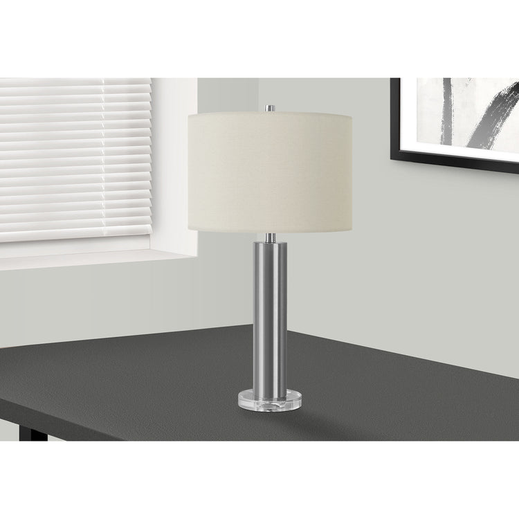 I 9657 - Luminaire, 28"H, Lampe De Table, Nickel, Abat-jour Ivoire / Crème, Contemporain - Simple Boutique