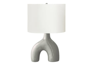 I 9661 - Luminaire, 25''H, Lampe De Table, Céramique Gris, Abat-jour Ivoire / Crème, Contemporain, Moderne - Simple Boutique