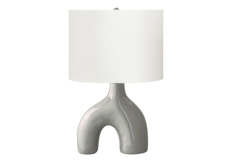 I 9661 - Luminaire, 25''H, Lampe De Table, Céramique Gris, Abat-jour Ivoire / Crème, Contemporain, Moderne - Simple Boutique