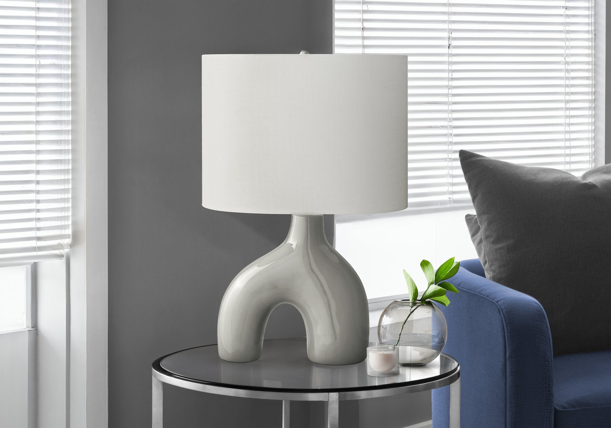 I 9661 - Luminaire, 25''H, Lampe De Table, Céramique Gris, Abat-jour Ivoire / Crème, Contemporain, Moderne - Simple Boutique