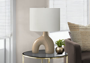 I 9662 - Luminaire, 25''H, Lampe De Table, Céramique Brune, Abat-jour Ivoire / Crème, Contemporain, Moderne - Simple Boutique