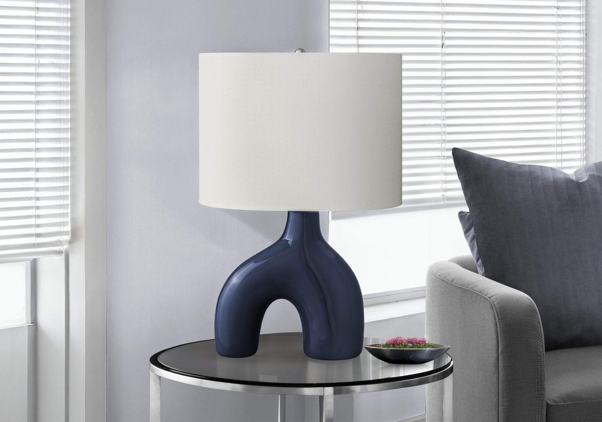 I 9663 - Luminaire, 25''H, Lampe De Table, Céramique Bleue, Abat-jour Ivoire / Crème, Contemporain, Moderne - Simple Boutique