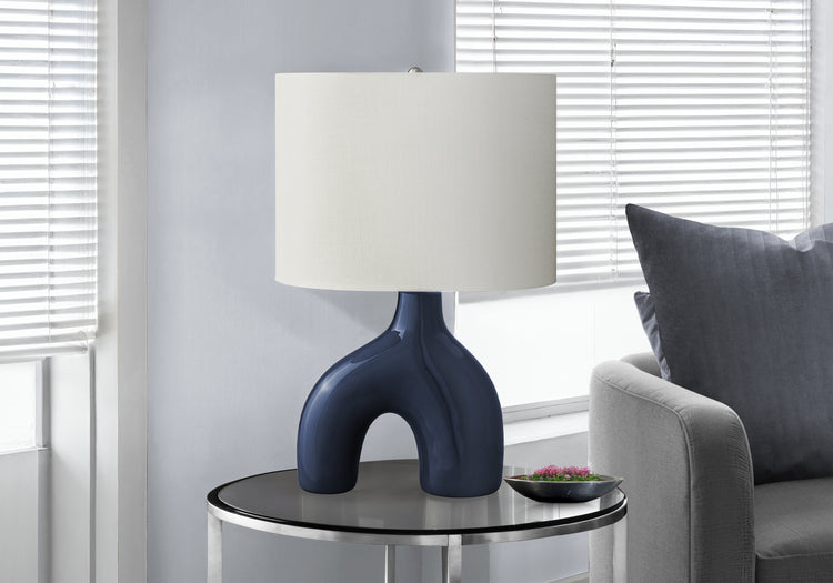 I 9663 - Luminaire, 25''H, Lampe De Table, Céramique Bleue, Abat-jour Ivoire / Crème, Contemporain, Moderne - Simple Boutique