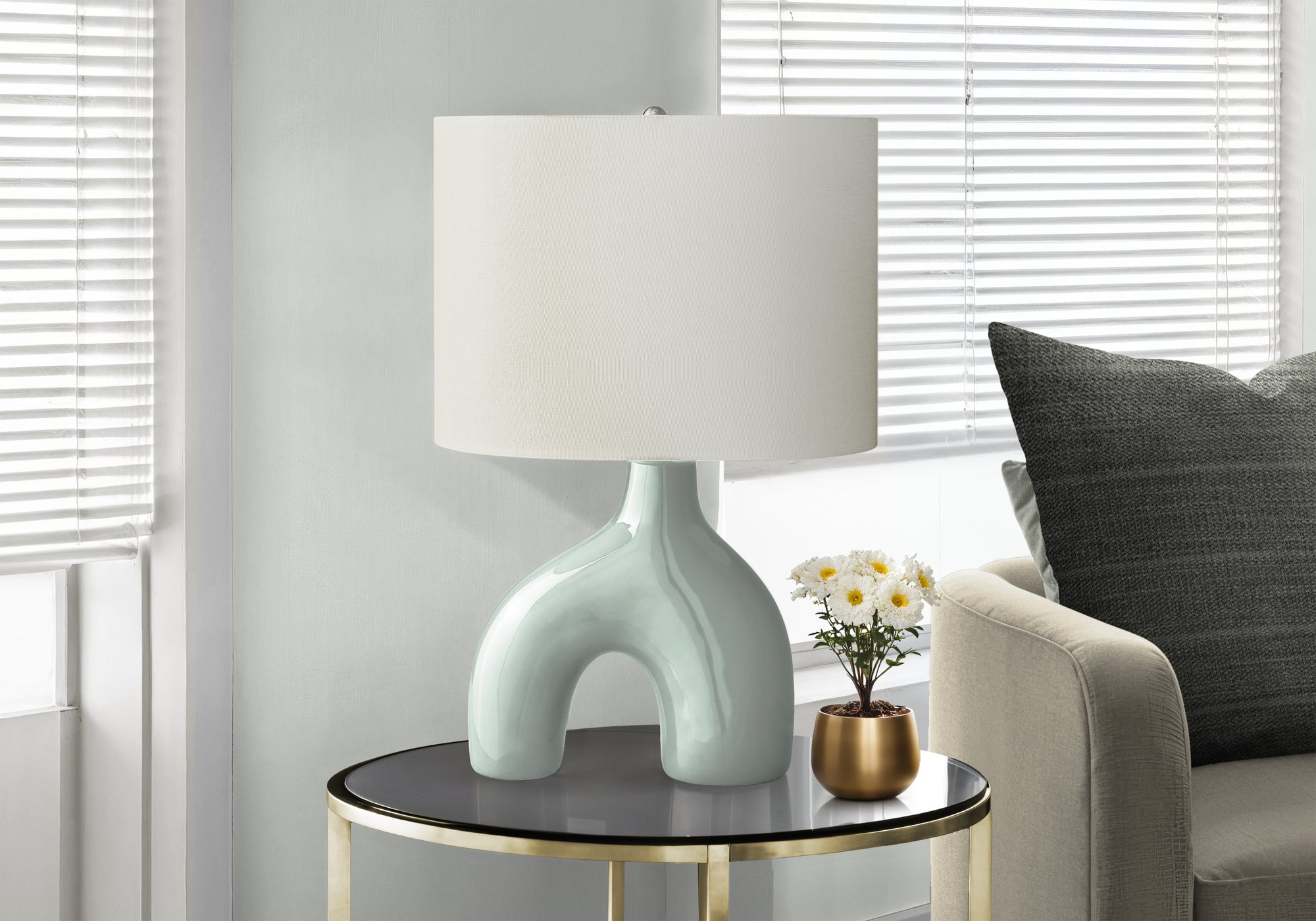 I 9664 - Luminaire, 25''H, Lampe De Table, Céramique Verte, Abat-jour Ivoire / Crème, Contemporain, Moderne - Simple Boutique