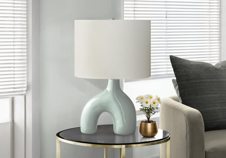 I 9664 - Luminaire, 25''H, Lampe De Table, Céramique Verte, Abat-jour Ivoire / Crème, Contemporain, Moderne - Simple Boutique