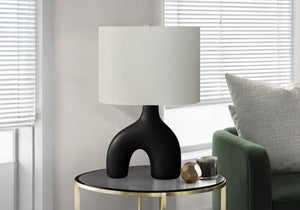 I 9666 - Luminaire, 25''H, Lampe De Table, Céramique Noire, Abat-jour Ivoire / Crème, Contemporain, Moderne - Simple Boutique