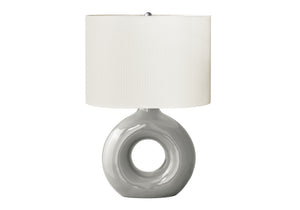 I 9668 - Luminaire, 24''H, Lampe De Table, Céramique Gris, Abat-jour Ivoire / Crème, Contemporain, Moderne - Simple Boutique
