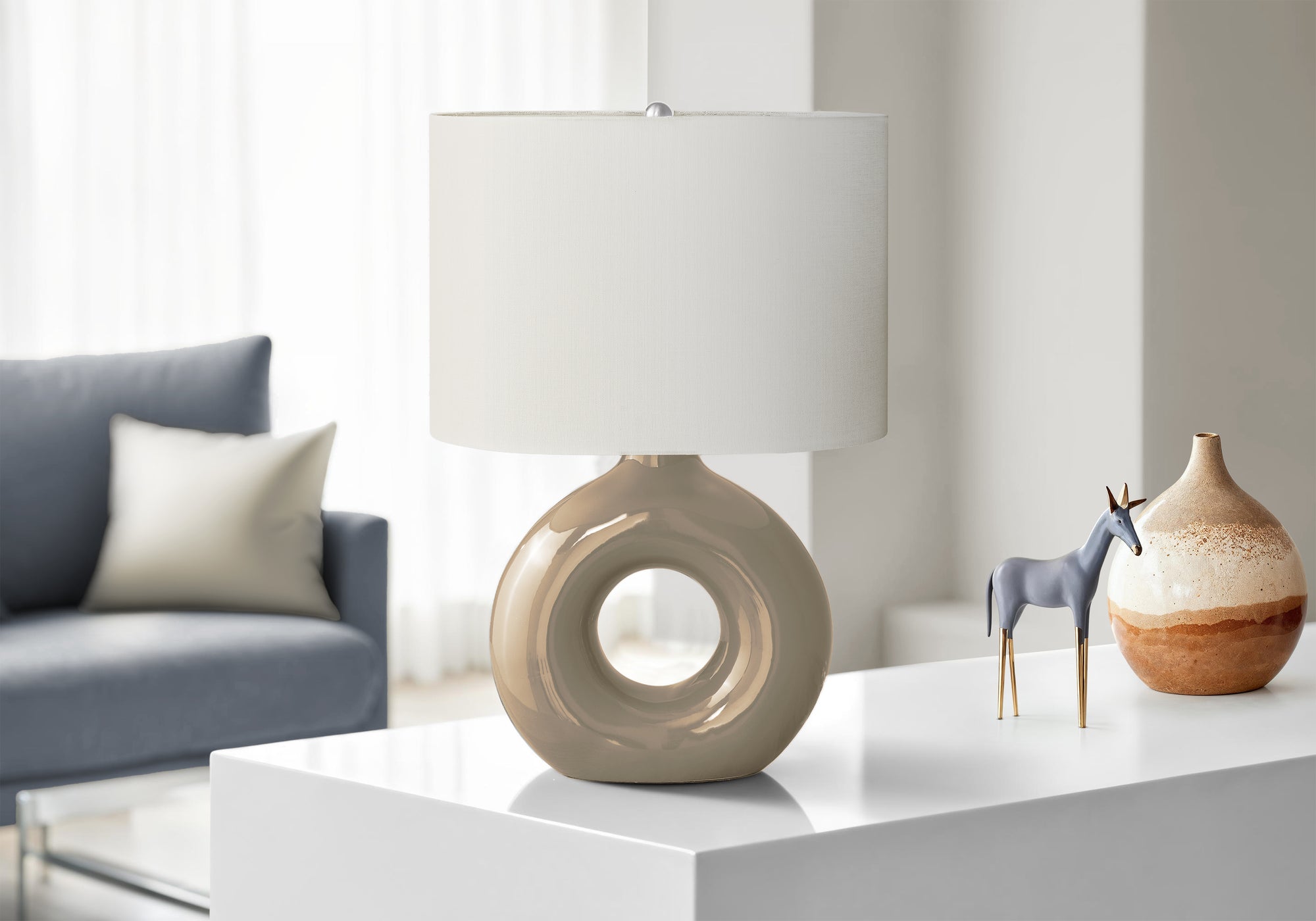 I 9669 - Luminaire, 24''H, Lampe De Table, Céramique Brune, Abat-jour Ivoire / Crème, Contemporain, Moderne - Simple Boutique