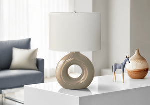 I 9669 - Luminaire, 24''H, Lampe De Table, Céramique Brune, Abat-jour Ivoire / Crème, Contemporain, Moderne - Simple Boutique