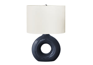 I 9670 - Luminaire, 24''H, Lampe De Table, Céramique Bleue, Abat-jour Ivoire / Crème, Contemporain, Moderne - Simple Boutique