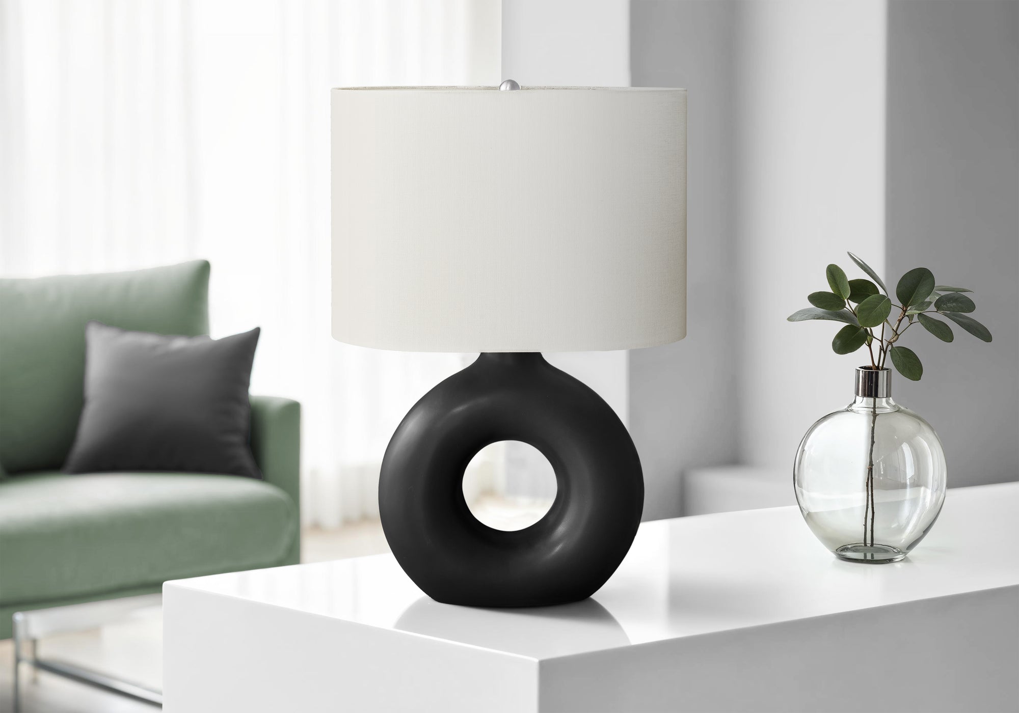 I 9673 - Luminaire, 24''H, Lampe De Table, Céramique Noire, Abat-jour Ivoire / Crème, Contemporain, Moderne - Simple Boutique