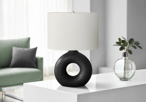 I 9673 - Luminaire, 24''H, Lampe De Table, Céramique Noire, Abat-jour Ivoire / Crème, Contemporain, Moderne - Simple Boutique