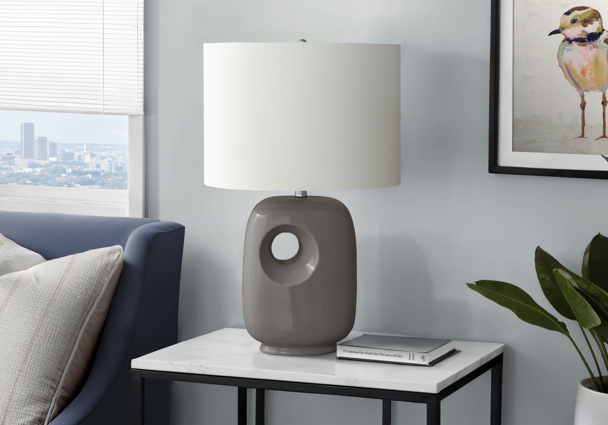 I 9674 - Luminaire, 26''H, Lampe De Table, Pots En Chrome, Abat-jour Ivoire / Crème, Contemporain - Simple Boutique
