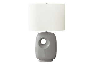 I 9675 - Luminaire, 26''H, Lampe De Table, Céramique Gris, Abat-jour Ivoire / Crème, Contemporain, Moderne - Simple Boutique