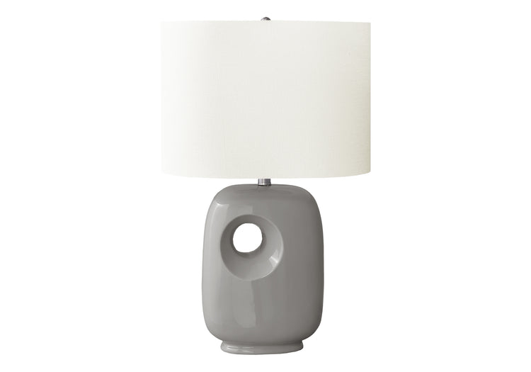 I 9675 - Luminaire, 26''H, Lampe De Table, Céramique Gris, Abat-jour Ivoire / Crème, Contemporain, Moderne - Simple Boutique