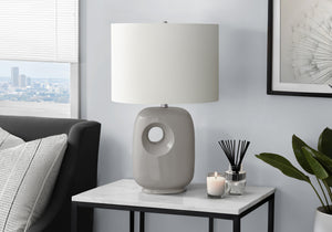 I 9675 - Luminaire, 26''H, Lampe De Table, Céramique Gris, Abat-jour Ivoire / Crème, Contemporain, Moderne - Simple Boutique