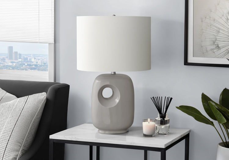 I 9675 - Luminaire, 26''H, Lampe De Table, Céramique Gris, Abat-jour Ivoire / Crème, Contemporain, Moderne - Simple Boutique